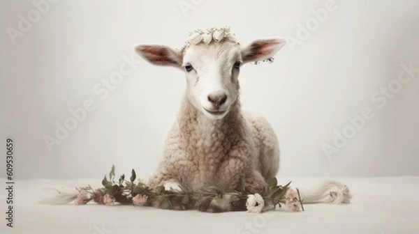 Obraz The lamb sits on a white solid background
