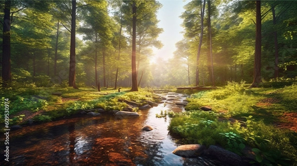 Fototapeta Refreshing minimalism forest scenery. Generative IA