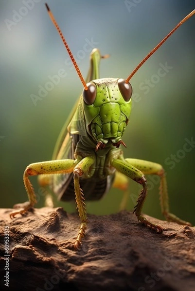 Fototapeta grasshopper on a branch create with generative AI