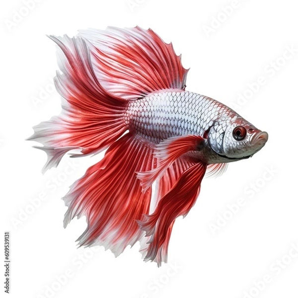 Obraz red silver betta fish isolated on white background, generative AI
