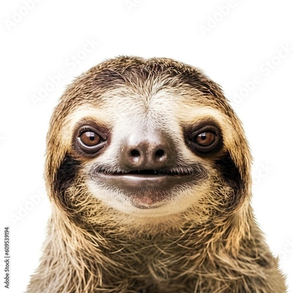 Obraz sloth face shot , isolated on white background, generative AI
