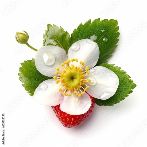 Obraz white strawberry flower isolated on white background, generative AI