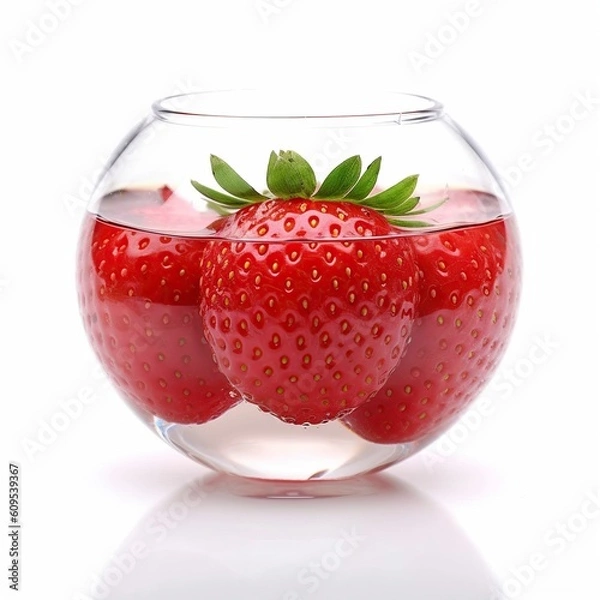 Obraz strawberry in glass ball isolated on white background, generative AI