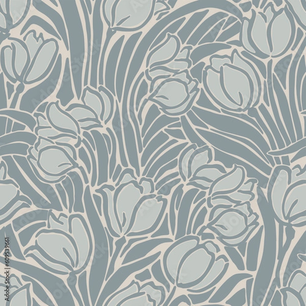 Fototapeta Vector tulip flower illustration seamless repeat pattern fashion and fabric surface design digital artwork