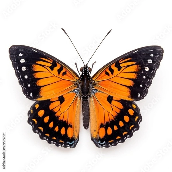 Obraz top view orange butterfly, isolated on white background, generative AI
