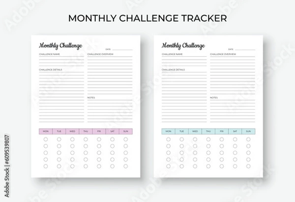 Obraz Monthly challenge tracker, 30 Day Challenge, Goal Setting, Progress Tracker