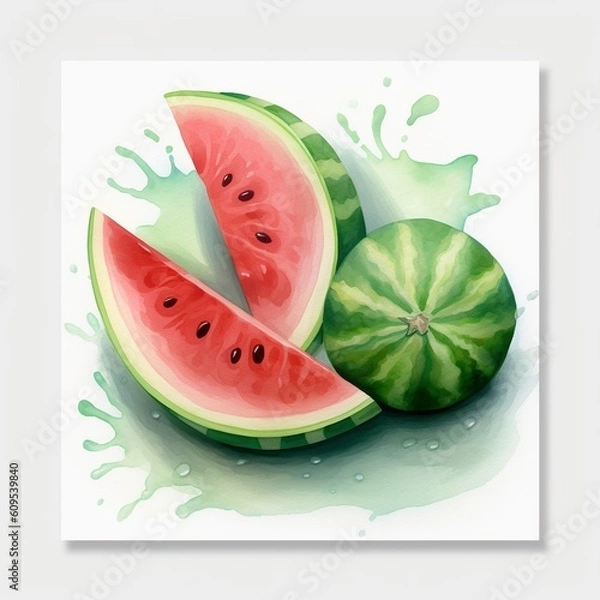 Obraz slice of watermelon isolated on white background, generative AI