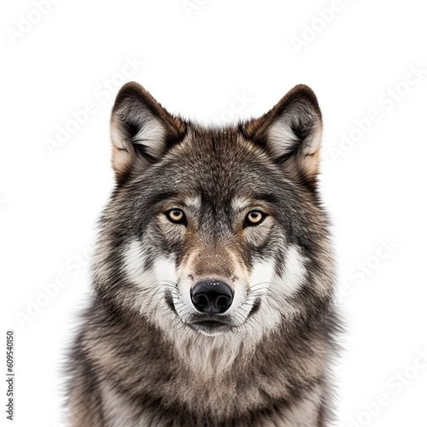 Obraz wolf face shot, isolated on white background, generative AI