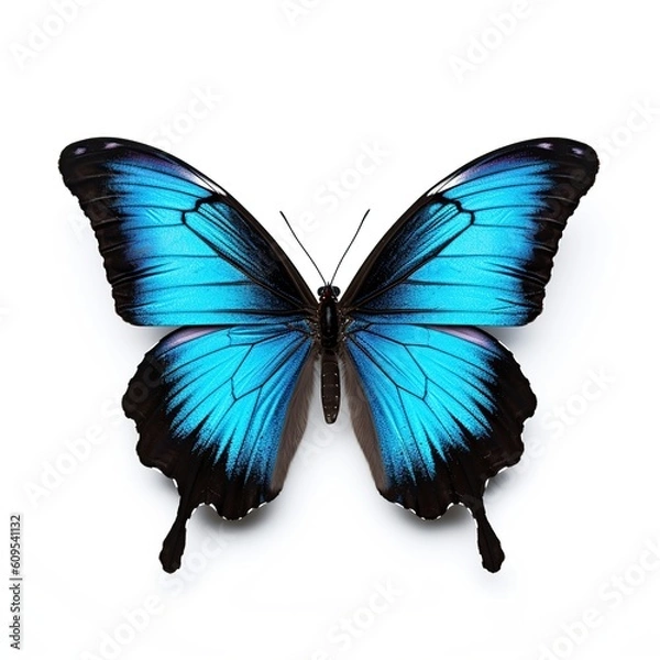 Obraz top view of blue butterfly , isolated on white background, generative AI