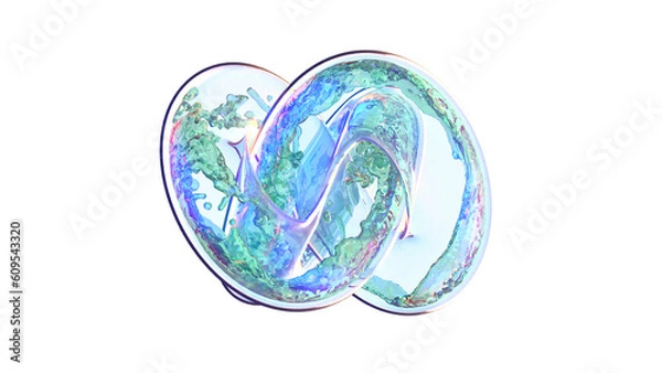 Fototapeta Holographic node knot with liquid on transparent back 3d render