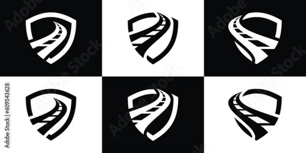 Fototapeta logo design road and shield icon vector illustration