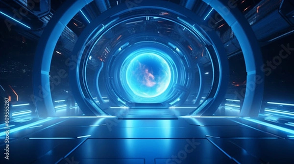 Fototapeta Futuristic virtual reality background. Generative IA