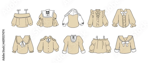 Fototapeta ベージュのフリルシャツのイラストセット