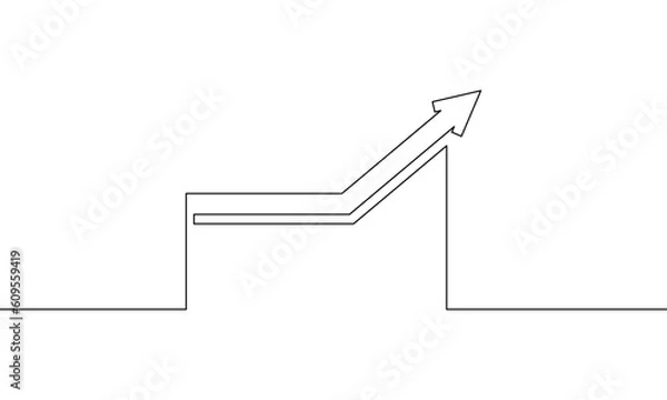 Obraz Continuous line drawing of graph icon business. Increasing arrow. Growth graph design, bar chart, object one line, single line art, vector illustration