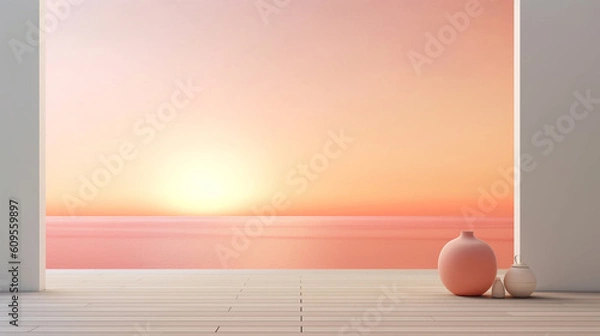 Fototapeta Serenity and tranquility in a sunset background. Generative IA