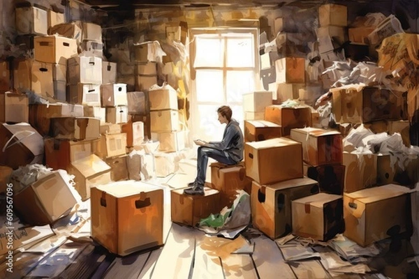 Obraz 大量のダンボール箱,Generative AI AI画像