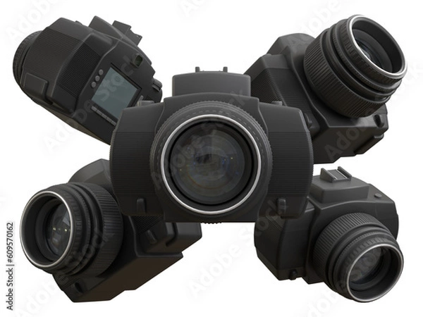 Fototapeta Five DSLR camera looking in all directions with transparent background