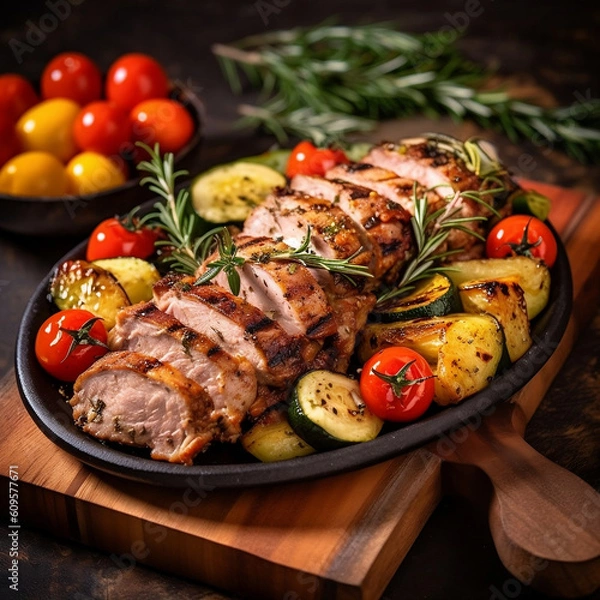 Obraz roasted chicken with vegetables