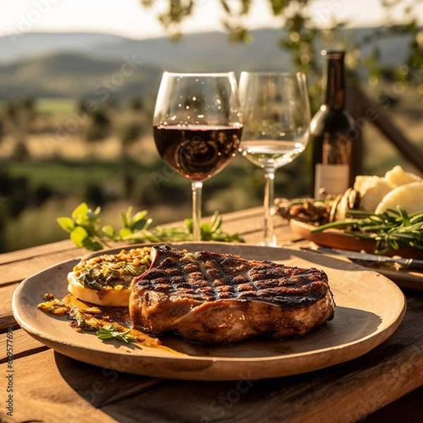 Obraz grilled meat and wine