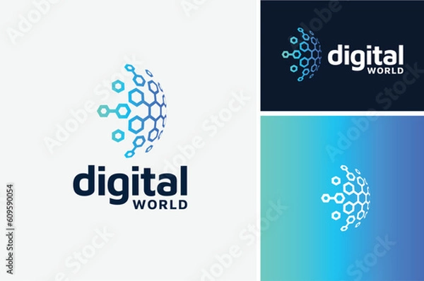 Fototapeta Modern Globe digital futuristic hexagon chain link for World Wide Global Network Connection Technology internet web logo design