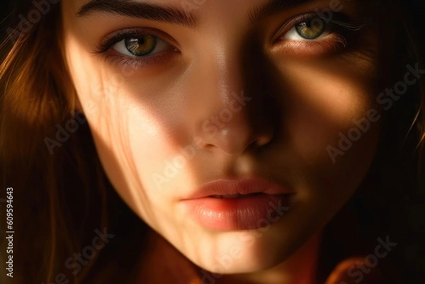 Fototapeta The Allure of Close-ups: Mesmerizing Eyes, Tempting Lips. Generative AI
