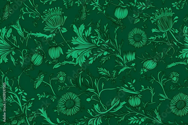 Fototapeta Floral pattern. Seamless pattern with decorative flowers and plants. AI generated