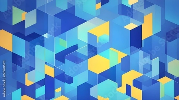 Fototapeta illustration of abstract blue geometric squares background. Generative AI