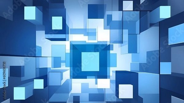 Fototapeta illustration of abstract blue geometric squares background. Generative AI