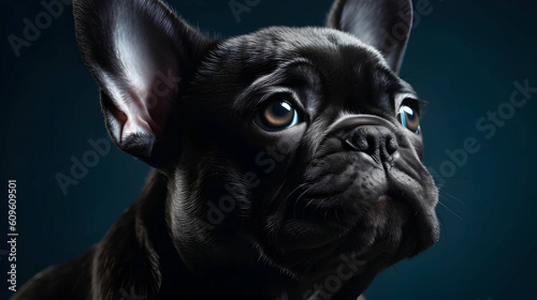 Fototapeta french bulldog puppy's portrait in blue, in the style of dynamic and exaggerated facial expressions