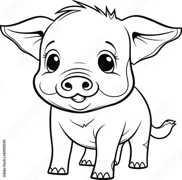 Fototapeta Pig, colouring book for kids, vector illustration
