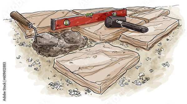 Fototapeta Laying a stone patio sketch