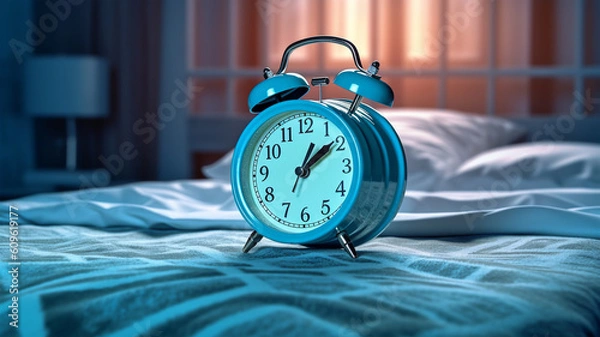 Fototapeta Alarm clock with dial on legs, copy space