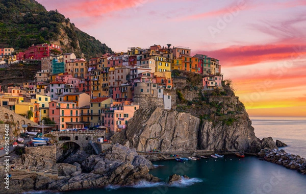 Obraz Panorama di Manarola al tramonto