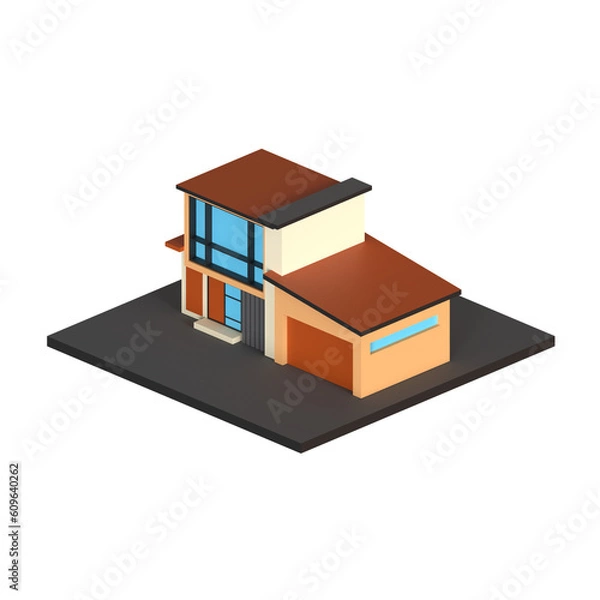 Obraz HOUSE WITH GARAGE 3D RENDER ISOLATED IMAGES