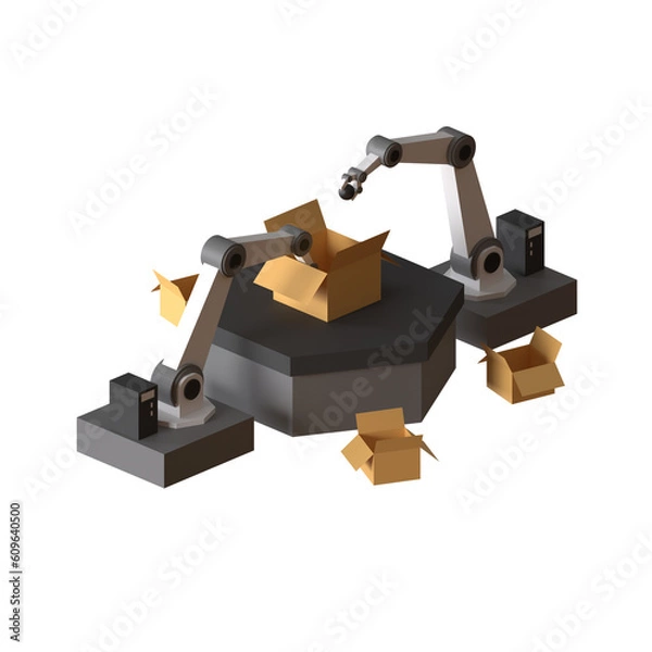 Obraz PACKAGING ROBOT ISOMETRIC 3D RENDER