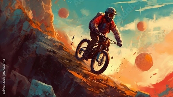 Obraz Abstract illustration with extreme sports. Travel illustration. Healthy lifestyle. Generative Ai.