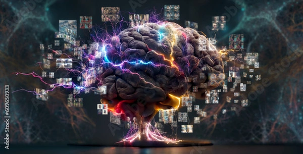 Fototapeta concept of a human brain full with creativity, shows multiple colors and action - generative ai image