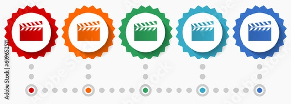 Fototapeta Video, cinema vector icon set, colorful infographic template, set of flat design badge icons in 5 color options