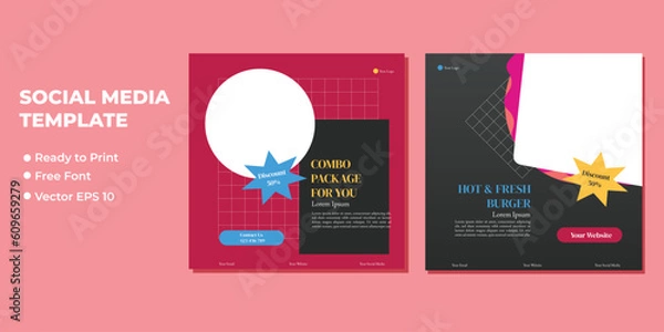 Fototapeta Set of Editable minimal square banner template. Suitable for social media post and web internet ads. Vector illustration with photo college