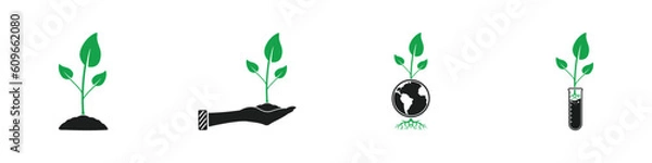 Fototapeta Plant Icon Set. Collection of Tree, Green Leaves, Care, Globe, Test Tube, Hand, Soil, Seeding, Nature and More Icons. Editable Flat Vector Illustration.