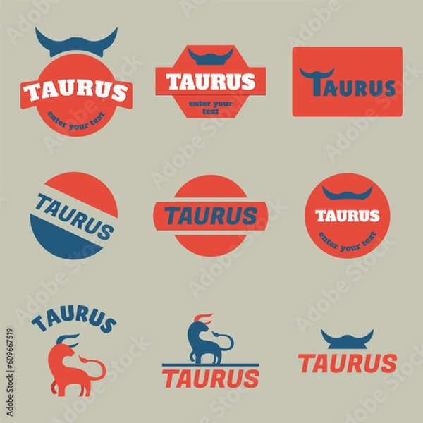 Fototapeta Bull logo. Abstract stylized cow or bull head with horns icon. Premium logo for steak house, meat restaurant or butchery. Taurus symbol. Vector illustration.