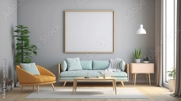 Fototapeta mock up poster frame in modern interior background. Generative Ai