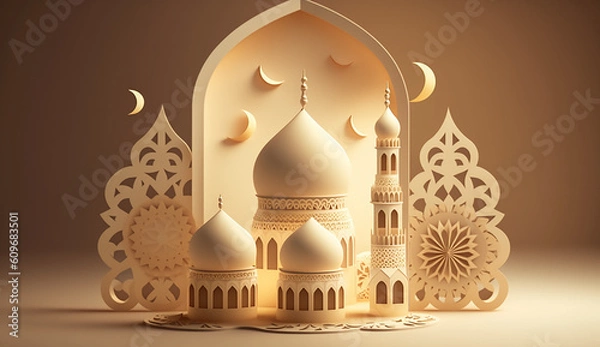 Obraz Eid Mubarak, Eid al-Fitr and Ramadan. Vector illustrations of a holiday, an evening mosque