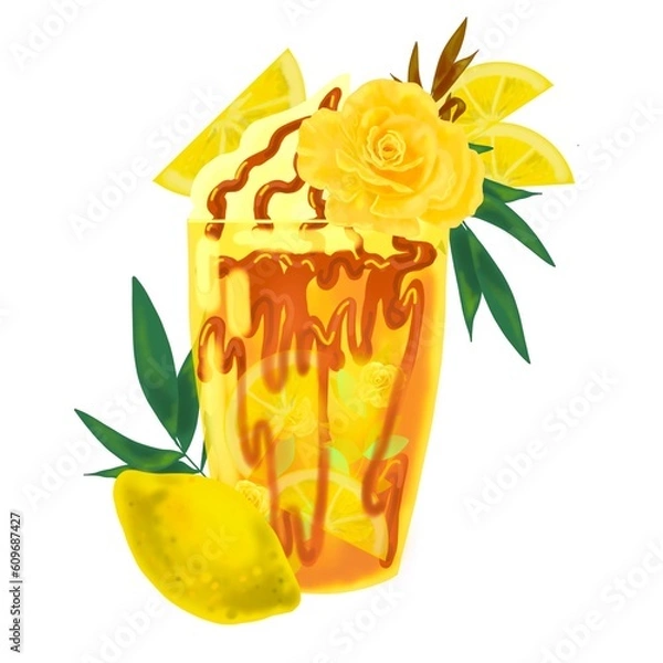 Obraz bouquet of flowers. lemon cocktail. summer lemonade. lemon mood with cold lemonade