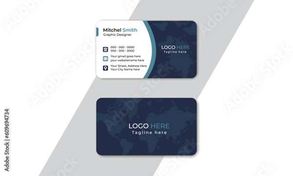 Fototapeta card, business, business card. visiting card, template,  Dark Blue template, modern template, stylish business card, high-quality template, 
