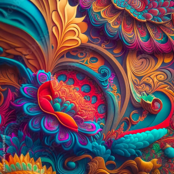 Fototapeta Bright and colorful background, with a bright oriental pattern.