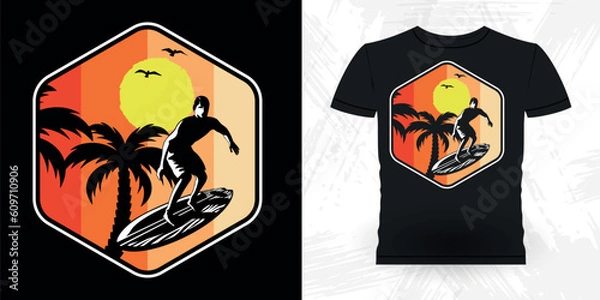Fototapeta Funny Beach Summer Vacation Retro Vintage Surfing Surfer Lover Summer T-shirt Design