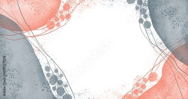 Fototapeta Abstract watercolor blue and pink waves with chaotic spots and lines.