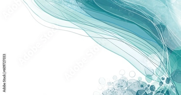 Fototapeta Abstract drawn blue and white waves with chaotic spots and lines.