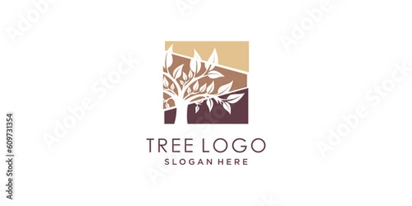 Fototapeta Nature logo design vector with tree and leaf style